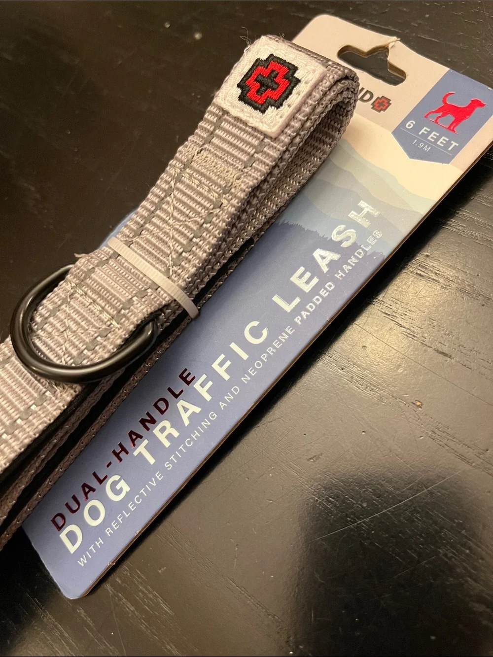 SwissBrand Dual Handle Dog Leash Reflective 6 Feet Gray Silver